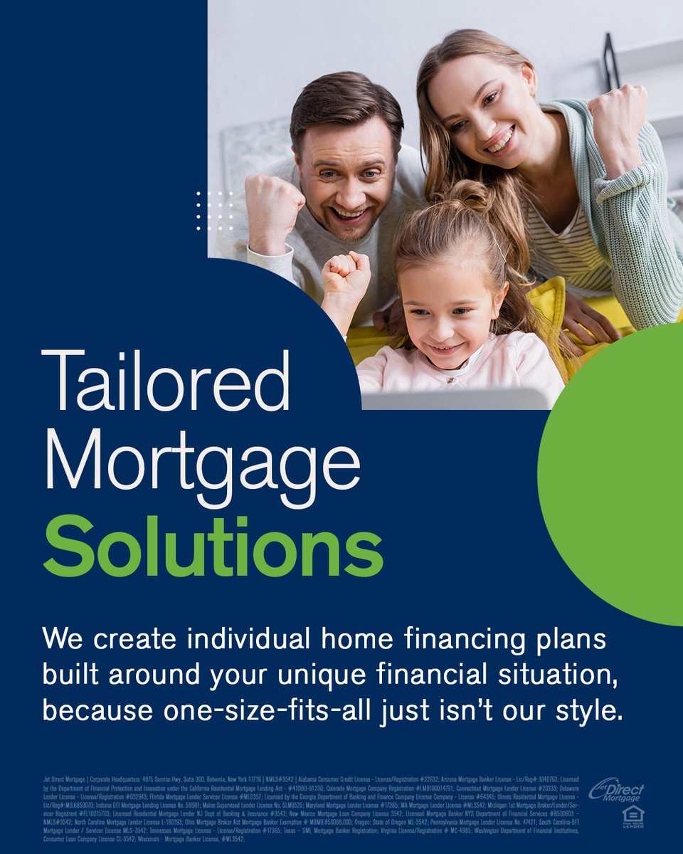 JetDirectLender's tweet image. No two borrowers are the same—so why should your loan be? 🏡 We offer personalized mortgage solutions based on your unique financial situation. Self-employed? Non-traditional income? We’ve got you covered. #HomeLoans  #HomeBuying #LoanExpert #Mortgage #RealEstate #LoanOfficer