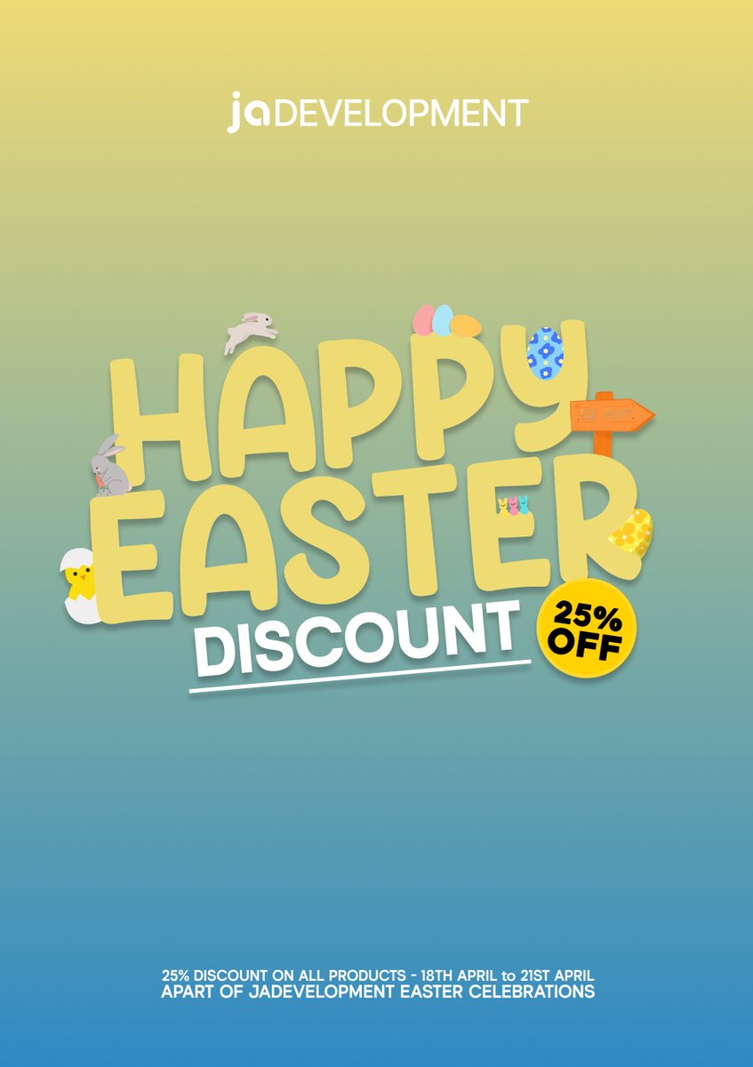 jadevelopment's tweet photo. Easter is here!

Our 2025 Easter sale is now live and you can pick up Vision, with the new Bot Commands, for as little as 525 Robux!

The discount is already applied on Roblox and the jaDev Website. User code "EASTER2025" on ClearlyDev to receive the discount. https://t.co/S3Rc7jbBs7