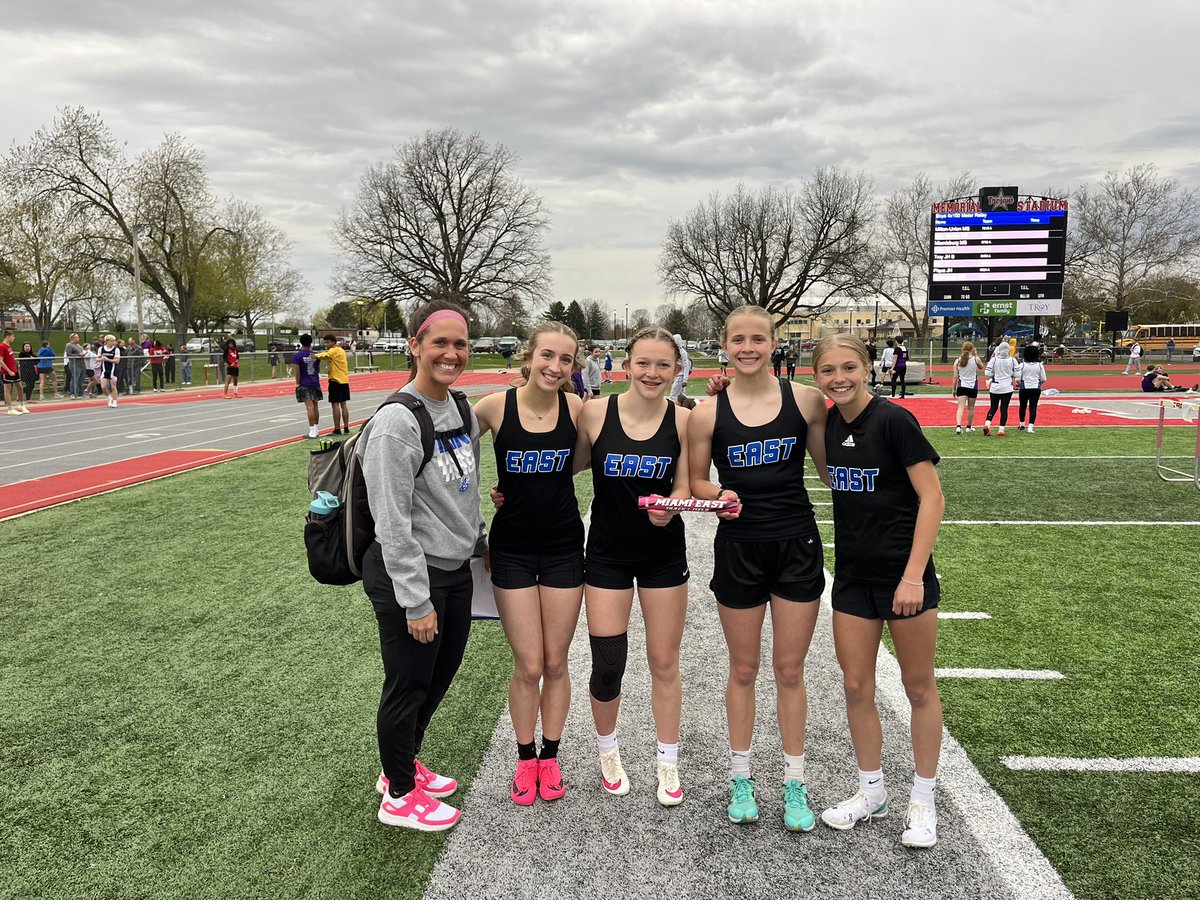 Girls 4x200m team broke the school record with a new time of 1:51.49. C.Howell, S.Bowman, K.Hamlin, R.Rohrer <a href="/MiamiEastJH/">Miami East JH</a>