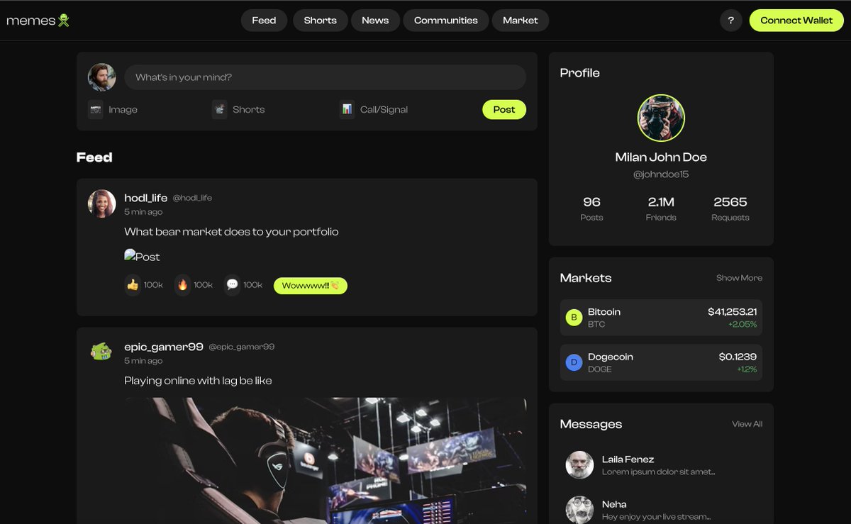 🚀 Big Announcement 🚀
We’re excited to share that the web prototype of MemesX is now live for feedback!

✨ The full frontend design — including all sub-pages — has been completed, offering a first look into the web experience of MemesX.

💻 Backend development is already