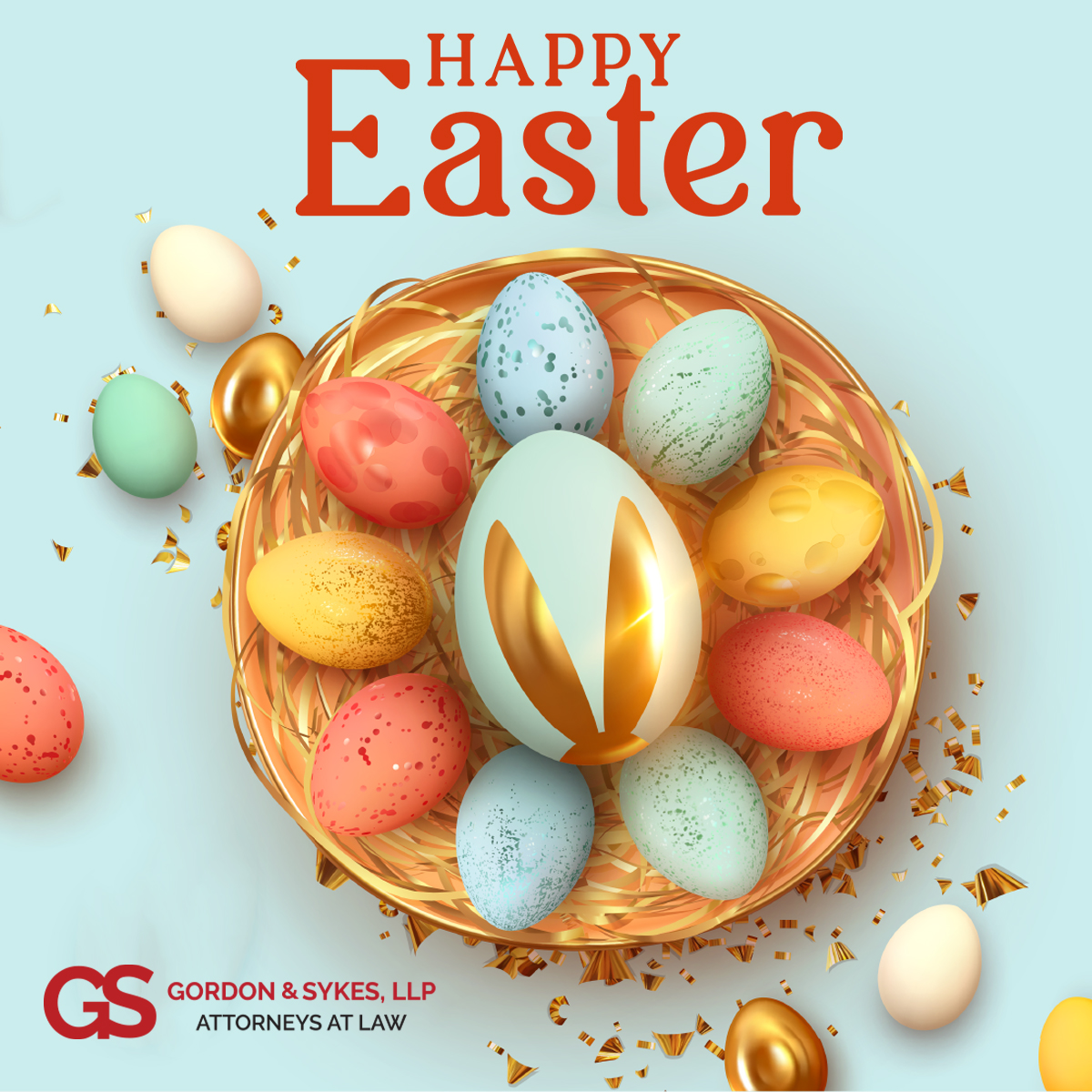 GordonSykesLLP's tweet photo. Happy Easter from Gordon &amp; Sykes. Wishing you a safe and enjoyable holiday. 🐣⚖️ 

#HappyEaster #GordonAndSykes #SuperLawyer #dfwattorney https://t.co/VQCQGVkDNT