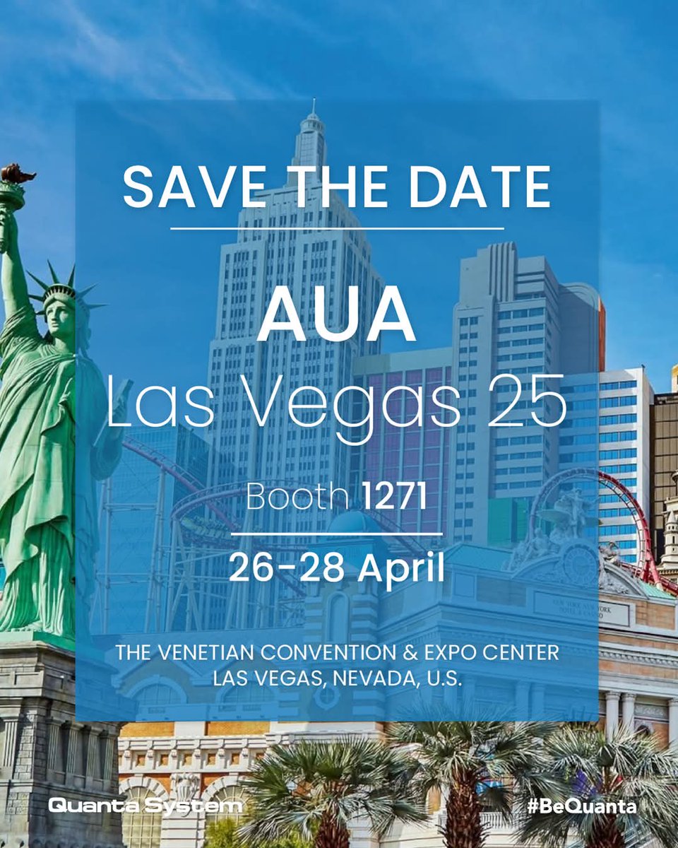 JDPE2025's tweet image. Amigos urólogos que van al congreso AUA, los invito a visitar el stand de Quanta System.
Nos vemos en Las Vegas