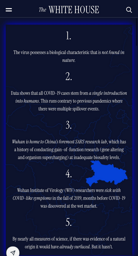 unlimited_ls's tweet photo. BREAKING: The White House has updated the COVID/gov website to show that COVID originated from a lab in Wuhan

The site also names 'Dr. Fauci' as the one who covered up the virus’s origins

“The Proximal Origin of SARS-CoV-2” publication — which was used repeatedly by public health officials and the media to discredit the lab leak theory — was prompted by Dr. Fauci to push the preferred narrative  that COVID-19 originated naturally.