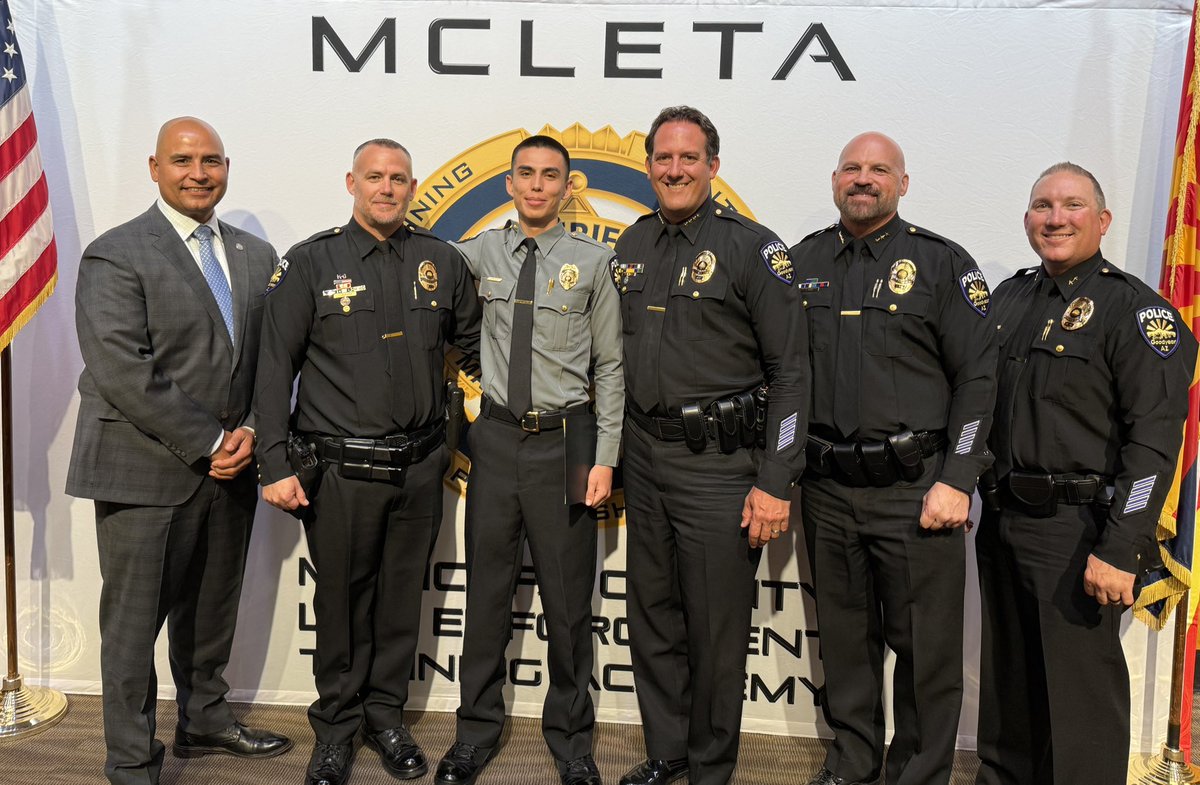 Proud dad moment! K9 Officer Rapaich had the honor of pinning the badge on his son, Police Assistant Eric Rapaich, who graduated yesterday with Class 990 from the Maricopa County Sheriff’s Office Detention Academy. Welcome to the Goodyear PD family, Eric! Congrats!