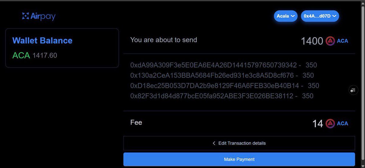 Official_Airpay's tweet photo. Glad to announce that we’ve distributed rewards to winners of Wednesday's @AcalaNetwork buzz giveaway.

Using our bulk payment tool, we sent out payment to the winners seamlessly in one click.

Stay glued guys cause another giveaway will be coming soon.

https://t.co/BFqRI3N3Vr