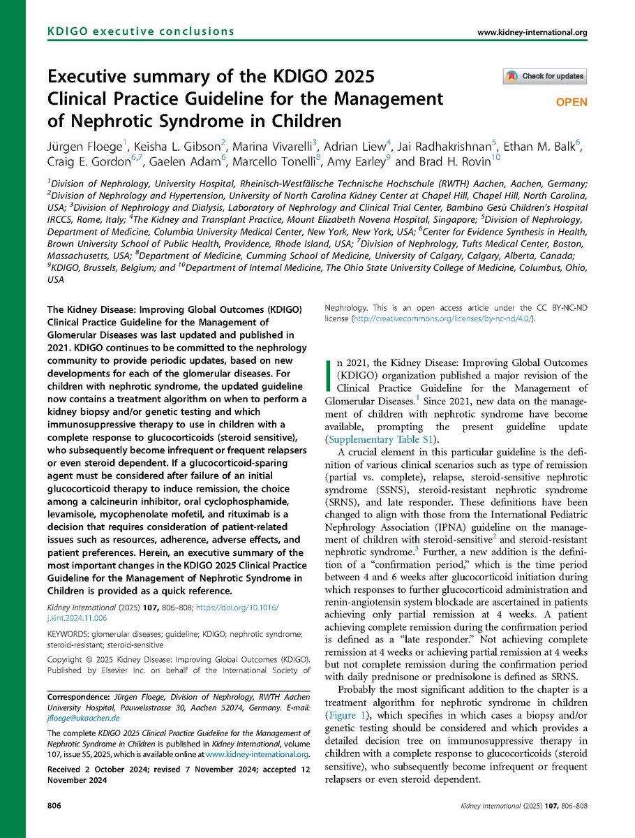 KDIGO (@gokdigo) on Twitter photo We are pleased to announce the publication of the KDIGO 2025 Clinical Practice Guideline for the Management of Nephrotic Syndrome in Children.
Read the News Release: kdigo.co/NS-in-Children…
Read the Guideline in <a href="/Kidney_Int/">Kidney International</a>: kdigo.co/Nephrotic-Synd…
Download the Guideline: We are pleased to announce the publication of the KDIGO 2025 Clinical Practice Guideline for the Management of Nephrotic Syndrome in Children.
Read the News Release: kdigo.co/NS-in-Children…
Read the Guideline in <a href="/Kidney_Int/">Kidney International</a>: kdigo.co/Nephrotic-Synd…
Download the Guideline: