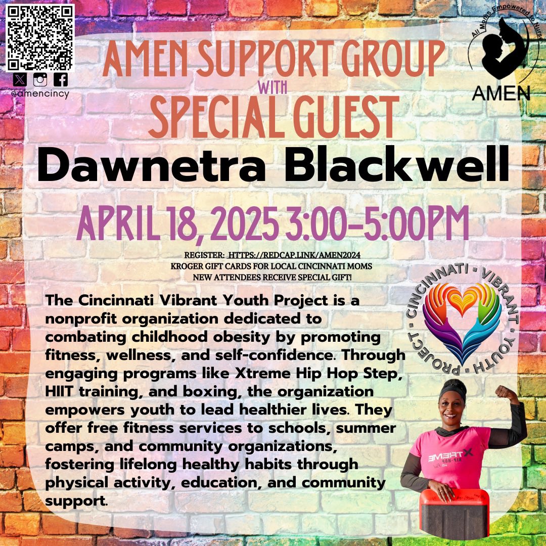Join our AMEN meeting 3-5, April 18th for breastfeeding support.  <a href="/QVCincy/">Queens Village</a> <a href="/CradleCincy/">Cradle Cincinnati</a> <a href="/HamCoHealth/">Hamilton County Public Health</a> <a href="/bi3cincinnati/">bi3</a> <a href="/cincihealthdept/">Cincinnati Health</a>