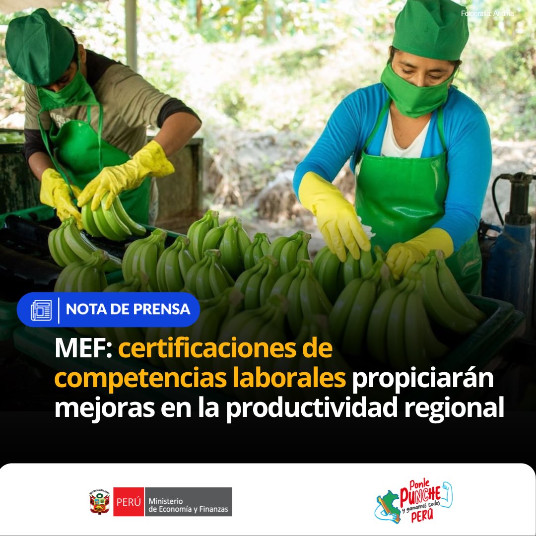 MEF_Peru's tweet photo. #NotaDePrensa | 📑 Implementación de certificados de competencias laborales promovido por el Gobierno impulsará la productividad de los trabajadores peruanos, especialmente en las regiones. 

🗞️ Más información: https://t.co/0T04UIrkWf https://t.co/WUfex757Y0
