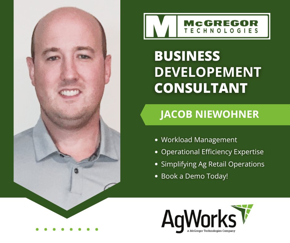 Since 2022, Jake has served as a Business Development Consultant. He has learned what an agronomy retail outlet needs for info at their fingertips to help the growers they serve. He would love to learn more about your operation and to provide a live software demo - Book Today!