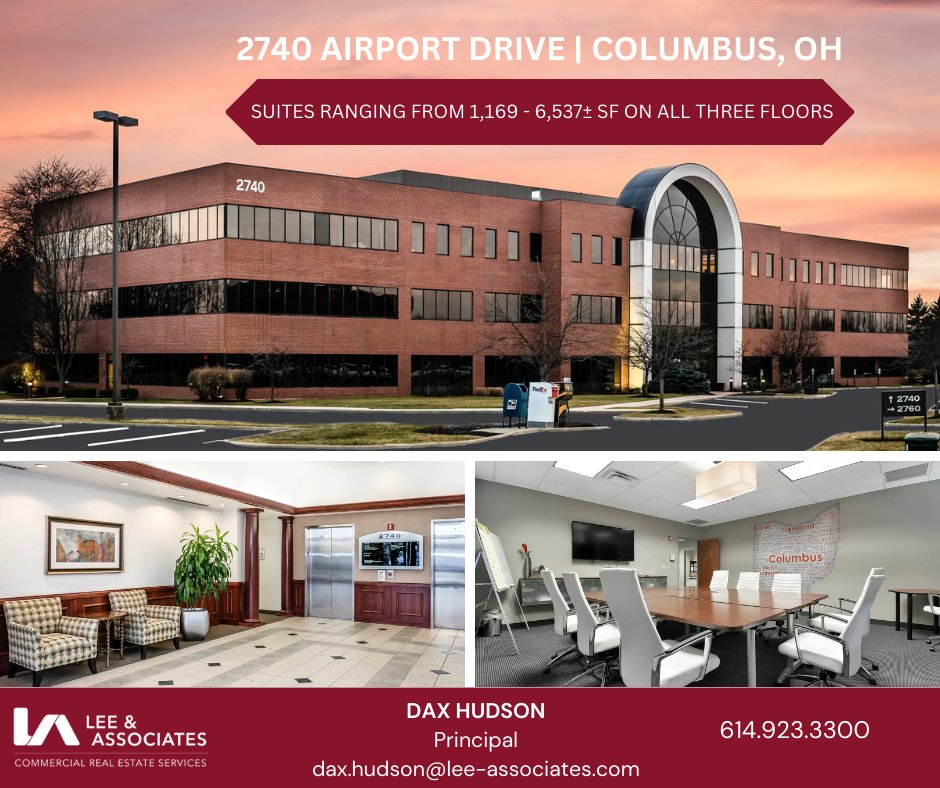 🚨 Office space now leasing in Columbus!
2740 Airport Drive | $17–$18/SF Gross
➡️ 1,169–6,537± SF
➡️ Near CMH &amp; Easton
➡️ Open &amp; private office mix

DM Dax Hudson @ Lee &amp; Associates
📞 614.309.3409
#CRE #OfficeSpace #ColumbusRealEstate #LeaseNow