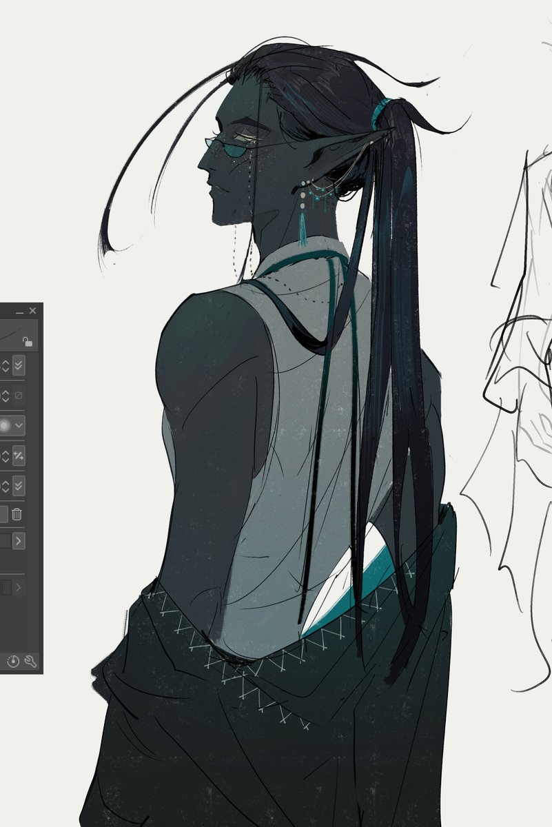 Elfvyn's tweet image. My Durge (and Astarion) doodles coz I recently finished my second playthrough. His name is Fabian (actually, his real name is Fáelán but my friends started calling him Fabian so now I call him that way more often now 😭) and he's storm sorcerer.
#bg3