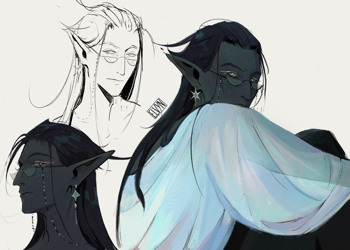 Elfvyn's tweet image. My Durge (and Astarion) doodles coz I recently finished my second playthrough. His name is Fabian (actually, his real name is Fáelán but my friends started calling him Fabian so now I call him that way more often now 😭) and he's storm sorcerer.
#bg3
