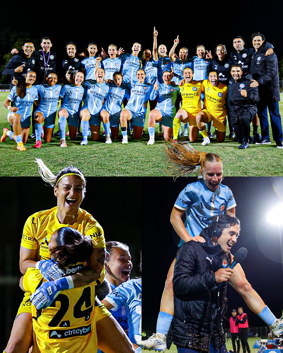 aleaguewomen's tweet photo. Good morning, @MelbourneCity fans 🏆🩵

Nope, it wasn’t a dream.

Your team are INVINCIBLES. Just the 4th ever in Australian football.

Your team are back-to-back Premiers.

Your team are 23 games unbeaten going into finals.

Enjoy the premiership celebrations this long weekend - and strap in for a big finals series 🔥