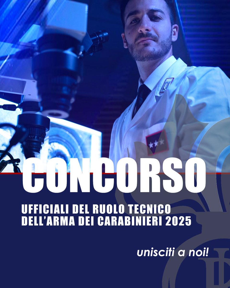 _Carabinieri_'s tweet image. Hai meno di 32 e sei laureato/a? Il concorso per la nomina di 17 Ufficiali del Ruolo Tecnico dell’Arma dei #Carabinieri ti dà la possibilità di mettere le tue competenze al servizio della nostra Istituzione.
Domanda entro il 19 maggio 2025 
➡️bit.ly/4it1hed
#Concorsi