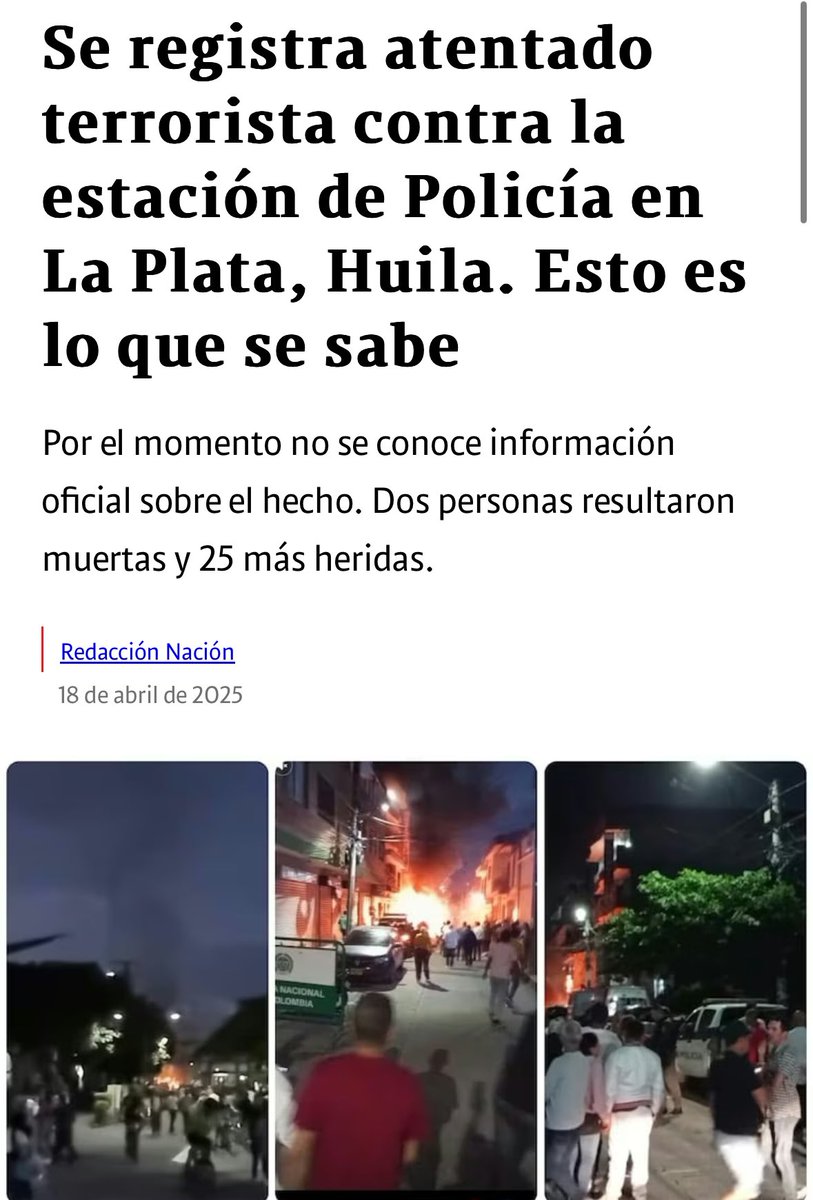 Enviamos nuestro mensaje de solidaridad con el pueblo huilense, especialmente con las víctimas del acto terrorista en el municipio de La Plata. Lamentablemente la seguridad del país se ha deteriorado de la mano de un gobierno complaciente con la delincuencia y falto de autoridad