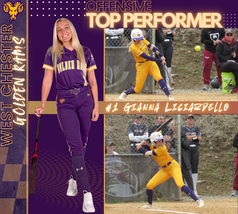 WestChesterSB's tweet photo. Going 2 for 2 with 2 Runs scored and 2 RBIs, opening up the scoring in the 4th with a Double, our Offensive Top Performer in Game 1 vs Lock Haven is Junior Gianna Liciardello.
#G-UN1T #fightforthatfeeling https://t.co/P91nnkvRE4