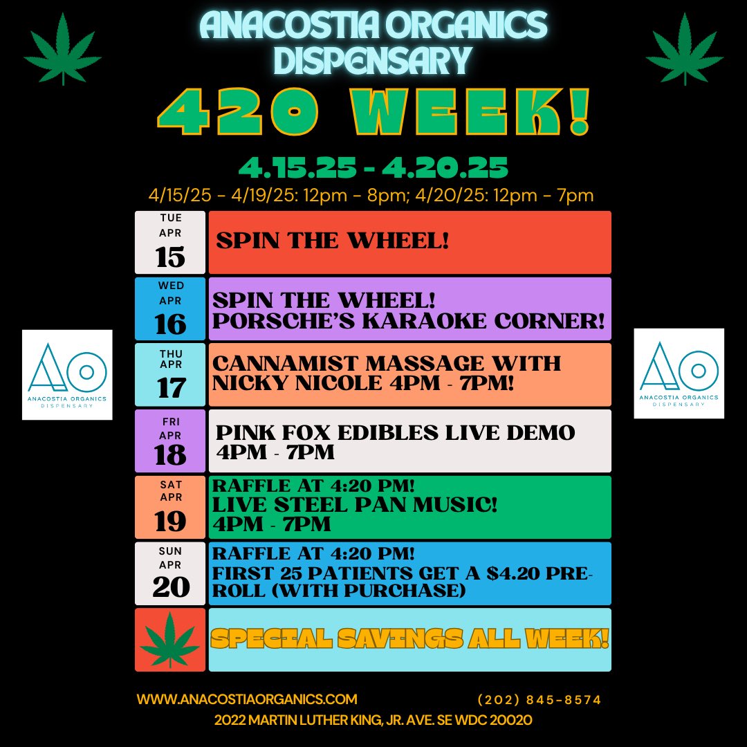 AnacostiaODC's tweet photo. Be sure to stop by today for @fkapinkfox edible live demo!
Starting 4pm to 7pm!
Address in bio!!!

#EventsDC #420 #DestinationDC #DCA #NavyYard #BlackWomanOwnedBusiness https://t.co/68utIvSMUB