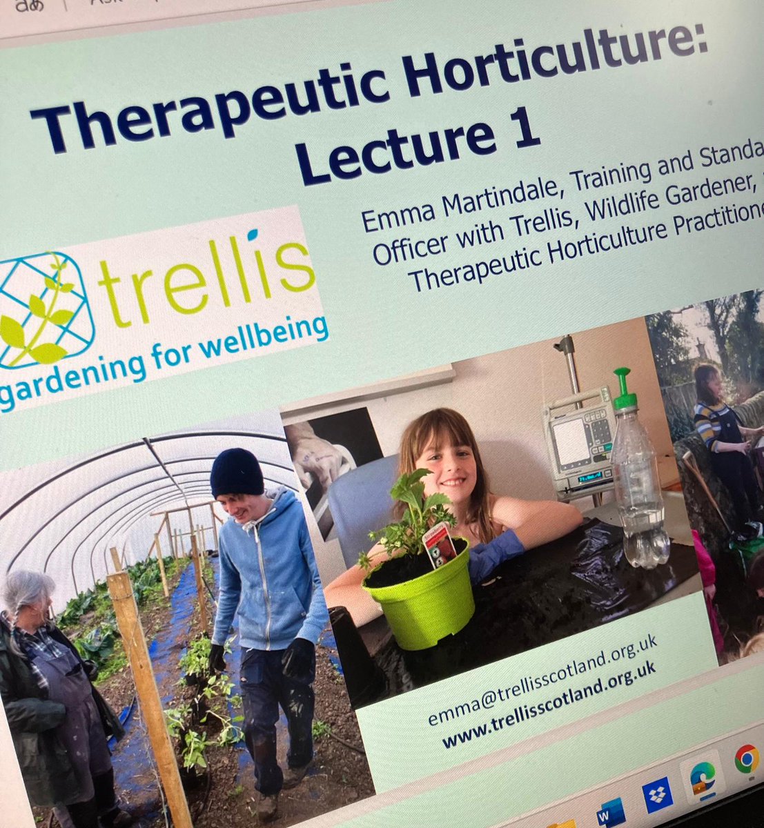 Emma, Trellis Training and Standards Officer, has been lecturing for HNC Horticulture students at the Scotland's Rural College (SRUC), providing 3 lectures and support with an assessment focusing on Therapeutic Horticulture.