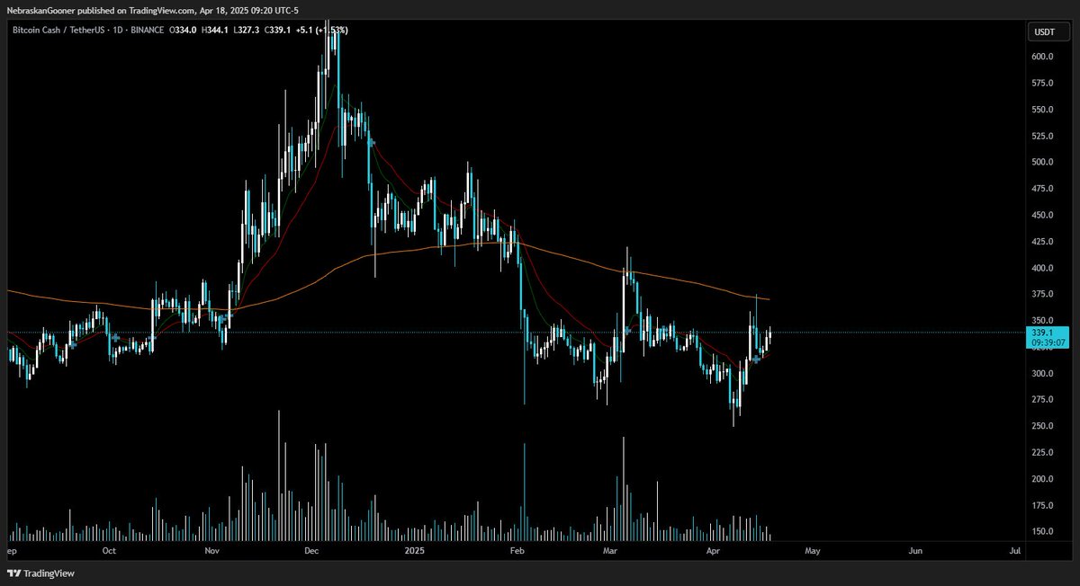 $BCH

I've got no position in this but it might be worth keeping an eye on.

Feels like one of those altcoins that could randomly pump.