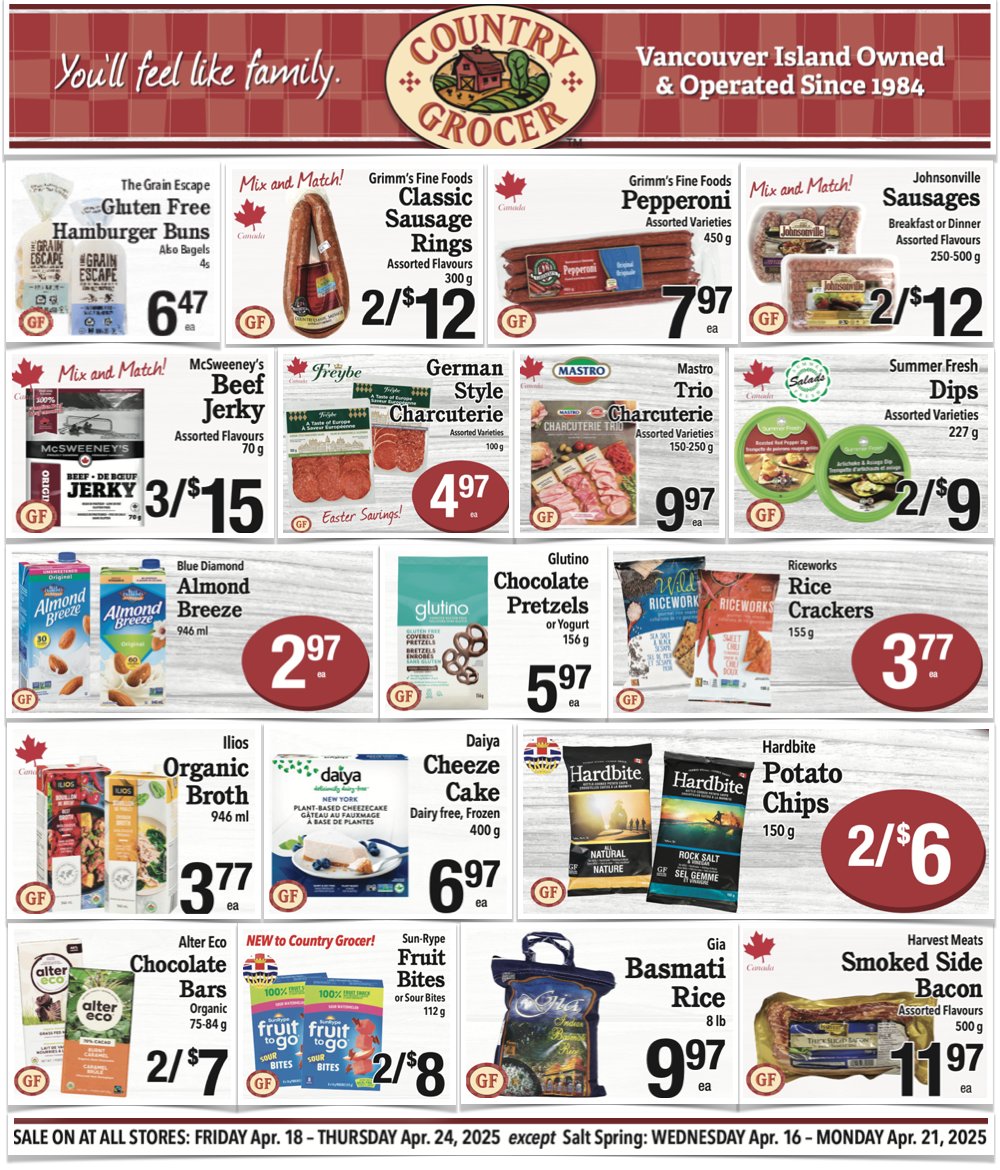 🎉 Get set for a scrumptious gluten-free Easter with @countrygrocer!
🎉 Check out this week’s sales bit.ly/GFCountryGrocer

#glutenfree #celiac #bread #buns  #yyj  #baking #vancouverisland #countrygrocer #groceries #sale #local #support #glutenfreediet #GF #CD #grainescape