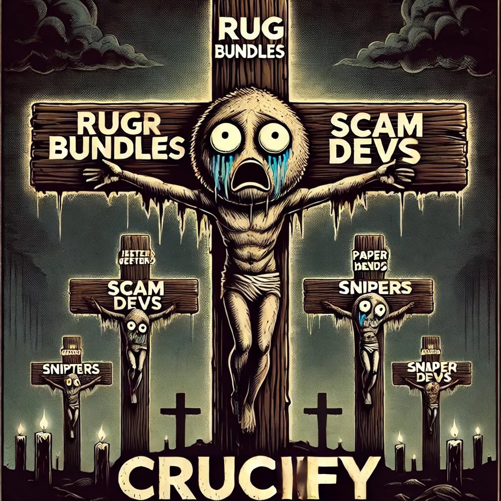Ape in $CRUCIFY now
Buy the dip 
And send with us 
We are fucking bullish 

AzSjsNqRW59tr6WGRPnNMBb6pvveVk7CXFcZXebYpump