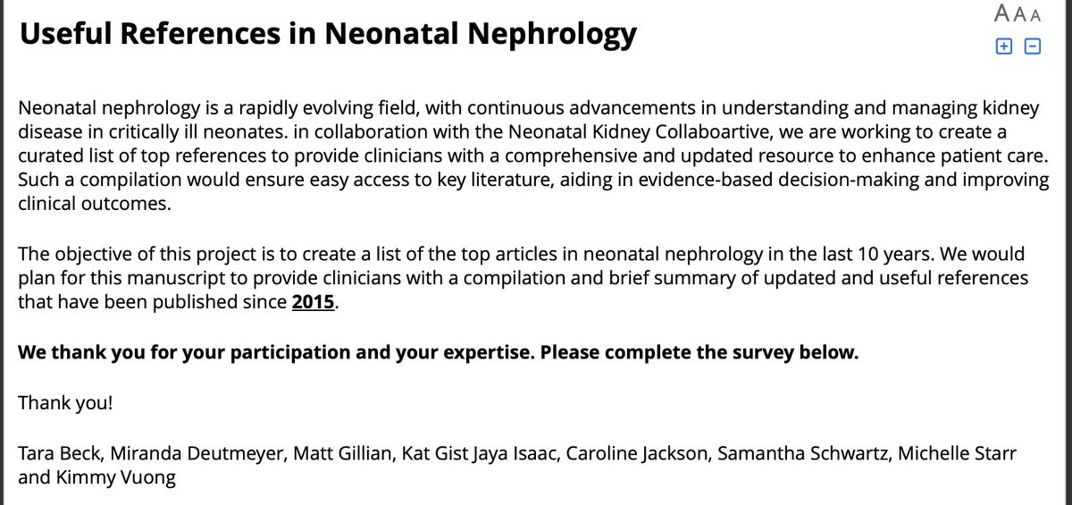 Michelle Starr MD MPH (@mcstarr1) on Twitter photo A group of <a href="/NeonatalKidney/">Neonatal Kidney Collaborative (NKC)</a> collaborators are working on a list of useful references in neonatal nephrology which have instrumental in improving care of infants. Help us and complete this survey asking for your opinion on the most important articles!
redcap.link/NeoSurvey A group of <a href="/NeonatalKidney/">Neonatal Kidney Collaborative (NKC)</a> collaborators are working on a list of useful references in neonatal nephrology which have instrumental in improving care of infants. Help us and complete this survey asking for your opinion on the most important articles!
redcap.link/NeoSurvey