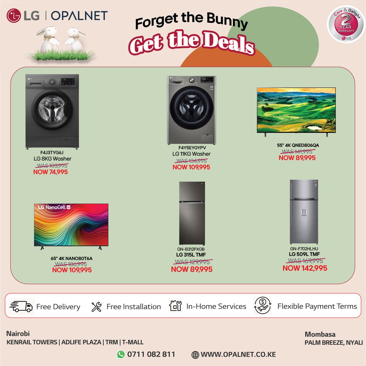 NationAfrica's tweet photo. SP: Forget the Bunny, the Best Easter Deals are Right Here! Celebrate the season with Savings that Make Every Moment Brighter. Grab yours Before theyβre Gone! @OpalnetLimited
For More :
https://t.co/PjPpLpu68v
#Easter #LG #Opalnet #BigDealsComing #LifesGood https://t.co/k7lBrW0Pn2