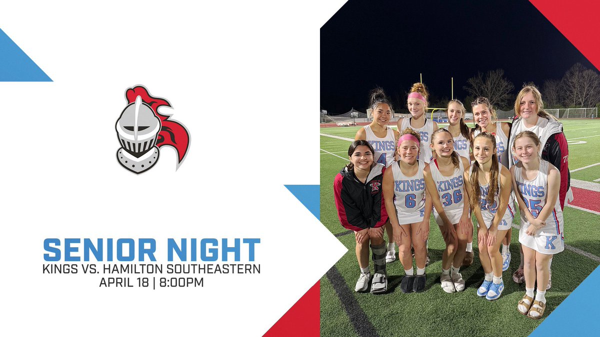 Come out to the Castle tonight to support your Lady Knights on Senior Night! 

🥍 | Kings vs. Hamilton Southeastern
📆 | April 18th
⏰ | JV 6:30 | V 8:00
📍 | The Castle

<a href="/Kings_Schools/">Kings Local Schools</a> <a href="/kingsathletics/">Kings Athletic Department</a>