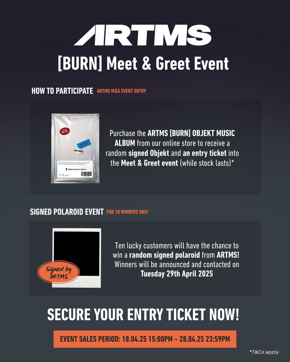 📢 <a href="/official_artms/">Official ARTMS</a> [BURN] MEET &amp; GREET EVENT AT SOKOLLAB LONDON ❤️‍🔥

UK OURII, GET READY! 🦋

SOKOLLAB will be hosting an exclusive ARTMS [BURN] Meet &amp; Greet event at our London store on Wednesday, 30th April from 5-7PM.

To guarantee your spot for this event, you’ll need to buy
