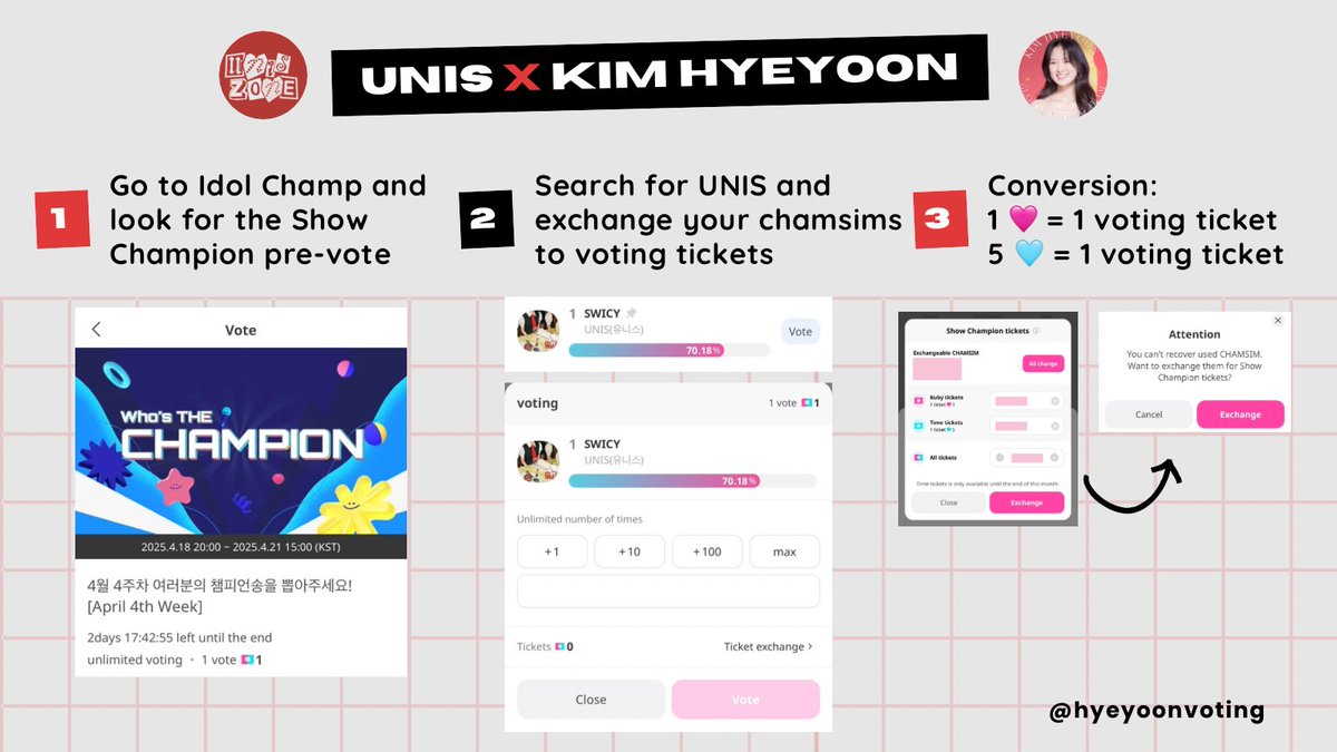 hyeyoonvoting's tweet photo. 📣 Voting Collab: hyeyoonvoting x uniszone

#KimHyeYoon #김혜윤 #キムヘユン 
#KimHyeYoon_Baeksang2025

Here’s a tutorial guide on how to create prizm account and how to vote for Show Champion pre-vote! 🩷🩵

UNIS team will vote at https://t.co/Oq7UMHlI6J once Baeksang voting opens. You may start creating accounts now! Thank you 🫶🏻

For more voting info, kindly check https://t.co/2lMxeVeP4Y
