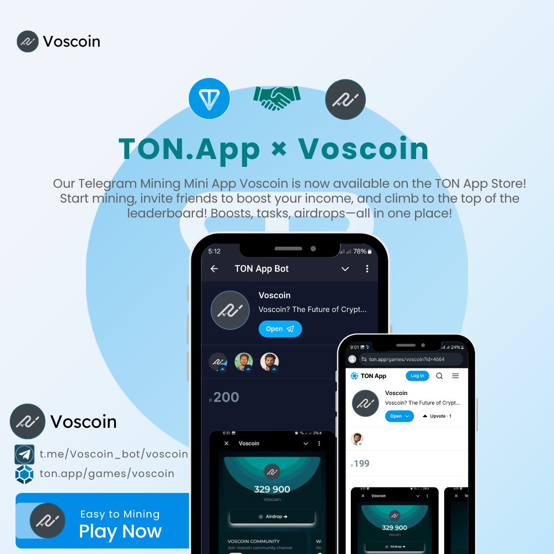 Voscoins's tweet photo. TON Store 🤝 Voscoin 
@ton_blockchain

🔥 https://t.co/wrCNt3kgcG

Our Telegram Mining Mini App Voscoin is now available on the 🤑TON App Store!
Start mining, invite friends to boost your income, and climb to the top of the leaderboard!
Boosts, tasks, airdrops—all in one place! https://t.co/s92zuYTgYG
