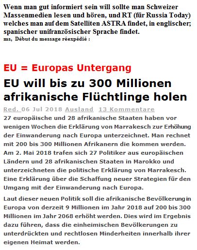 888 2018 beschlossen: 300Mio. AFRIKANER NACH EUROPA als "ERSATZ:MIGRATION"

 Ist das eine "UM-VOLK-UNG" oder nicht ?