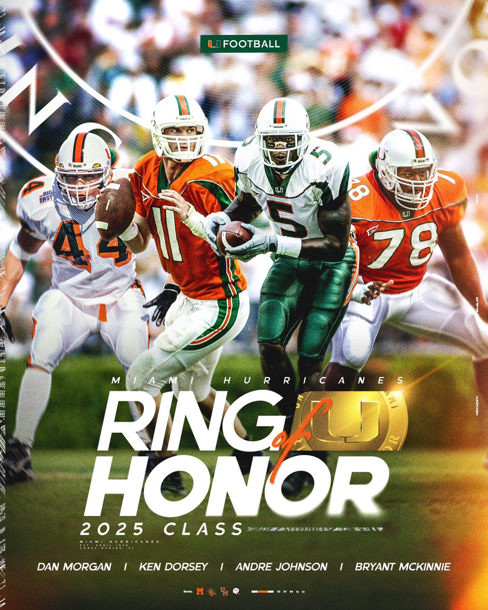Miami Hurricanes Football (@canesfootball) on Twitter photo A tribute to greatness.
Presenting the <a href="/CanesFootball/">Miami Hurricanes Football</a> Ring of Honor Class of 2025 🙌
🔗: canes.news/RingofHonor25 A tribute to greatness.
Presenting the <a href="/CanesFootball/">Miami Hurricanes Football</a> Ring of Honor Class of 2025 🙌
🔗: canes.news/RingofHonor25