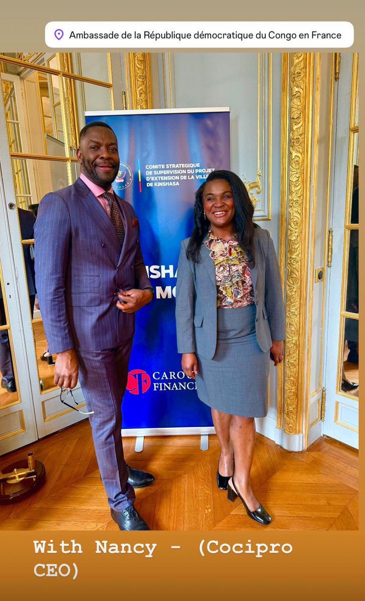 Christiankali's tweet photo. Heureux d’avoir assisté à la présentation du projet #KinshasaKiaMona à Paris, en présence de S.E. M. Émile Ngoyi, Ambassadeur de la #RDC. Aux côtés de Mr  Hilali (Carousel Finance) et Ms Katambala (Cocipro), nous avons échangé sur cette vision d’une ville moderne à l’horizon 2033 https://t.co/FDFEVVYnW6