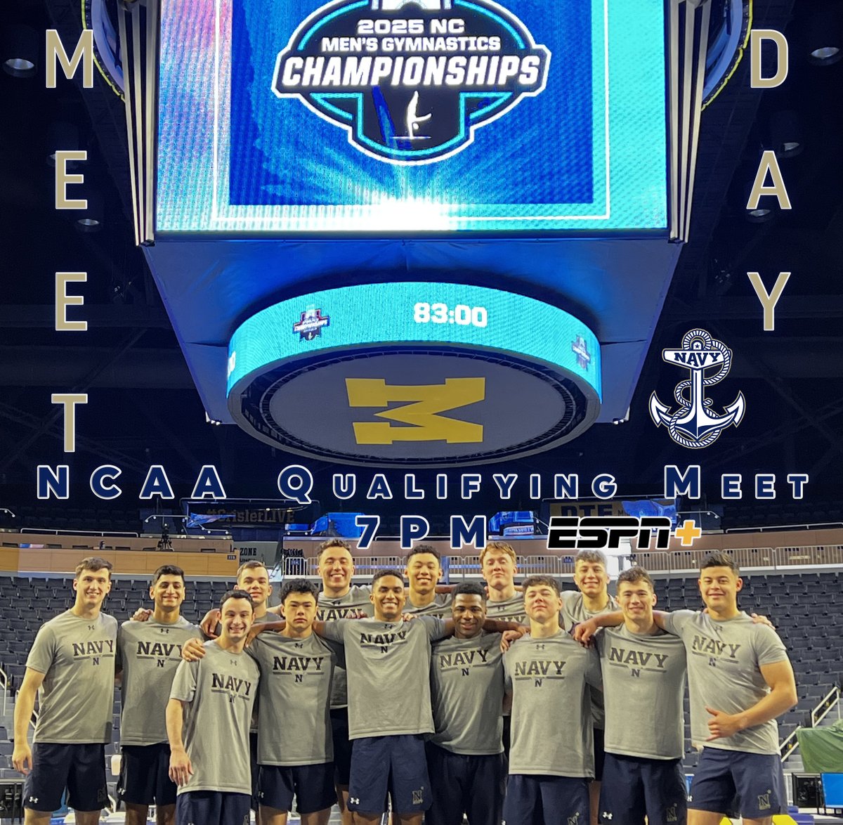 NavyGymnastics's tweet photo. It's Time to Showcase NMG on the National Stage!
Tune in tonight starting at 7 PM on @ESPNPlus for our qualifying meet action ... https://t.co/65B2F2wMXh https://t.co/qeHQedZqEx