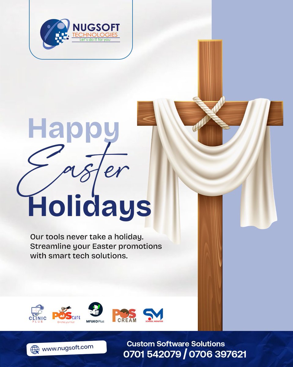 nugsoft's tweet image. Wishing you a #HappyEaster Holidays from Nugsoft Technologies! 🐰 Our intelligent tech solutions provide continuous support for your business, ensuring smooth operations.

Contact us today! 🚀

📞 0701 542079 / 0706 397621
Visit: nugsoft.com

#Softwamre #EasterTech…