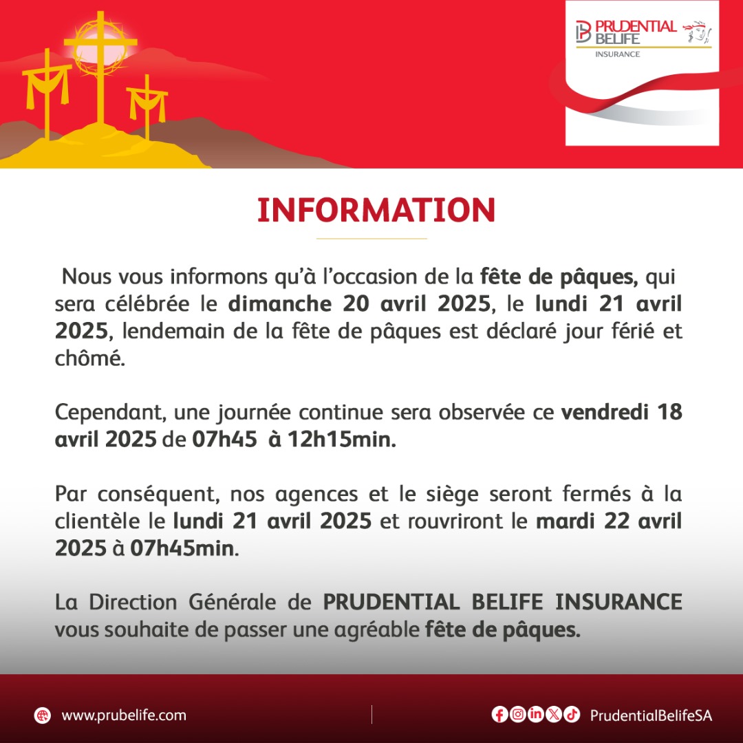 COMMUNIQUÉ 
#Pâques #Information