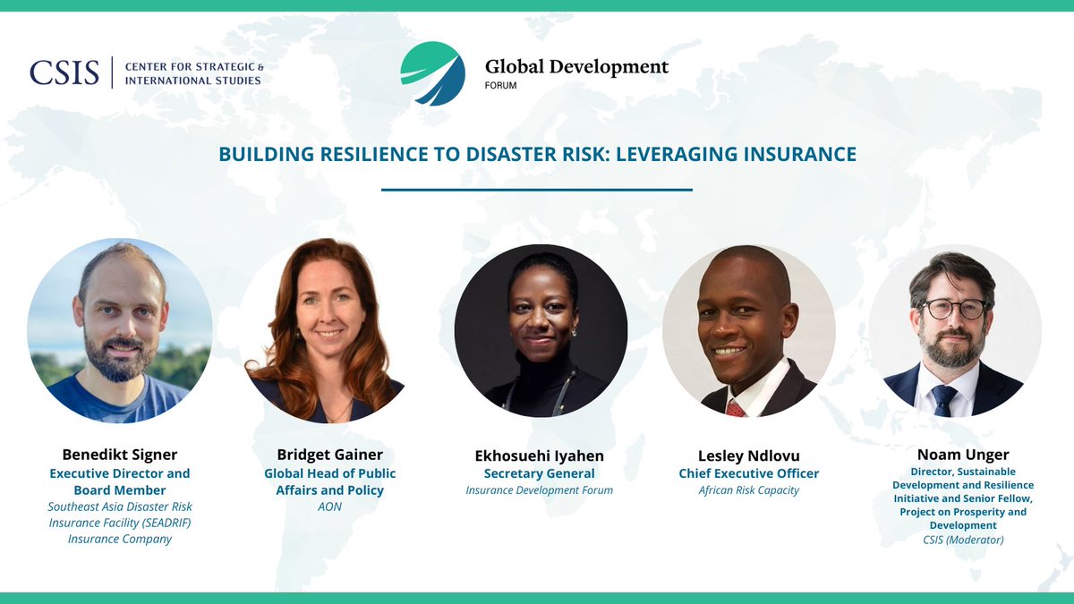 CSIS (@csis) on Twitter photo On Wednesday, <a href="/CSIS_PPD/">CSIS Project on Prosperity and Development</a> convenes a panel of experts to discuss how to leverage insurance to build resilience in the face of disaster risk at the ninth annual Global Development Forum.
Learn more and watch here: csis.org/events/csis-20… On Wednesday, <a href="/CSIS_PPD/">CSIS Project on Prosperity and Development</a> convenes a panel of experts to discuss how to leverage insurance to build resilience in the face of disaster risk at the ninth annual Global Development Forum.
Learn more and watch here: csis.org/events/csis-20…