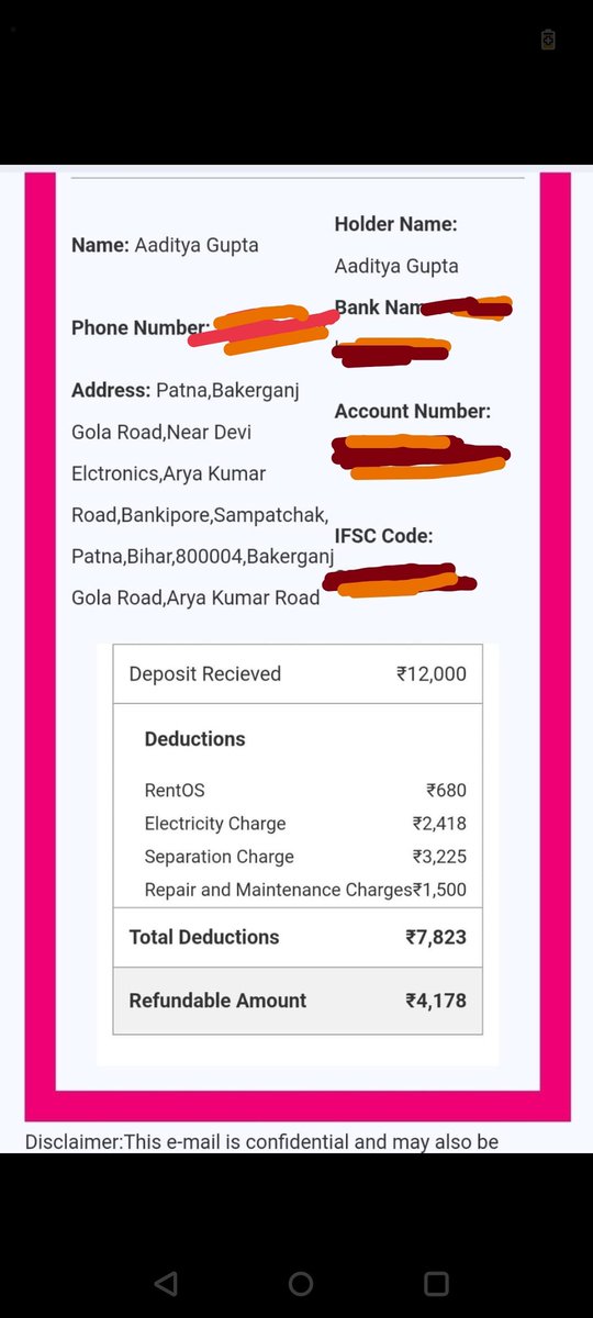 Aaditya_0913's tweet photo. @Lets_Colive
held my ₹12k deposit for ~6 months & deducted ₹7822 for "maintenance" + ₹2400 for minimal electricity (2 lights, 1 fan!). They owe me ₹40178 (bounced cheque!) & their staff Hari (deposit) & Ganesh (manager) are unresponsive. AVOID! #ColiveScam #scam #consumers https://t.co/Jqm4srherD