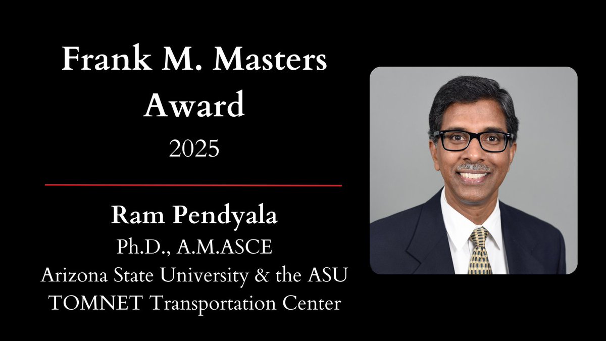 Congrats to Ram Pendyala of <a href="/SSEBEatASU/">SSEBE@ASU</a> for receiving the 2025 Masters Award!  His groundbreaking contributions to transportation &amp; infrastructure continue to shape the future of civil engineering. Join us in celebrating this incredible achievement! 👏👏👏
bit.ly/4iljDxK