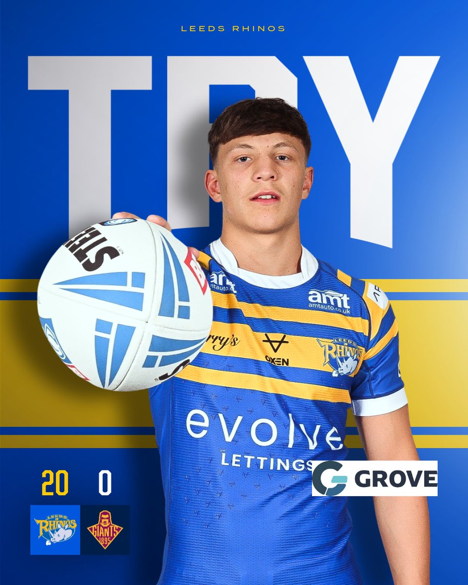Another awesome try from the Rhinos!
Joe Diskin this time  has an inspired drive at the Giants defence and burrows his way through to take the Rhinos to 20 points!

Rhinos U18s 20 - 0 Giants U18s 30'