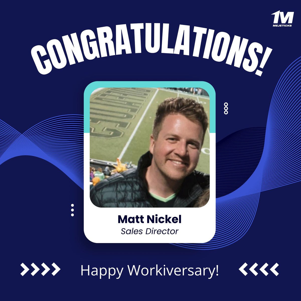 mejeticks's tweet photo. Join us in congratulating Matt Nickel, Sales Director, on his Mejeticks workiversary! 

We’re grateful to have you as a key part of our team 🌟 https://t.co/6ojuNUAEDQ