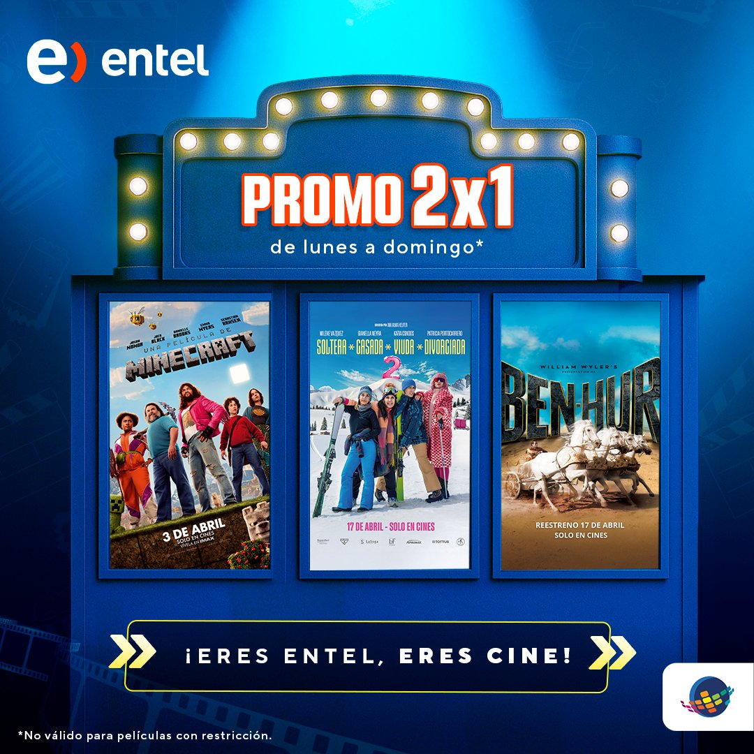 cineplanet's tweet photo. ¿Qué mejor plan que disfrutar de una buena película #2x1? 🤩 Con #Entel, compra una entrada y consigue otra gratis para disfrutar con quien más te guste. 😎
¡Solo necesitas activar tu código y listo! 🎥 https://t.co/RYFzlwMeHy o en la app.📲
#2x1Entel #Cineplanet #Planes #Cine https://t.co/4SyfcXORfN