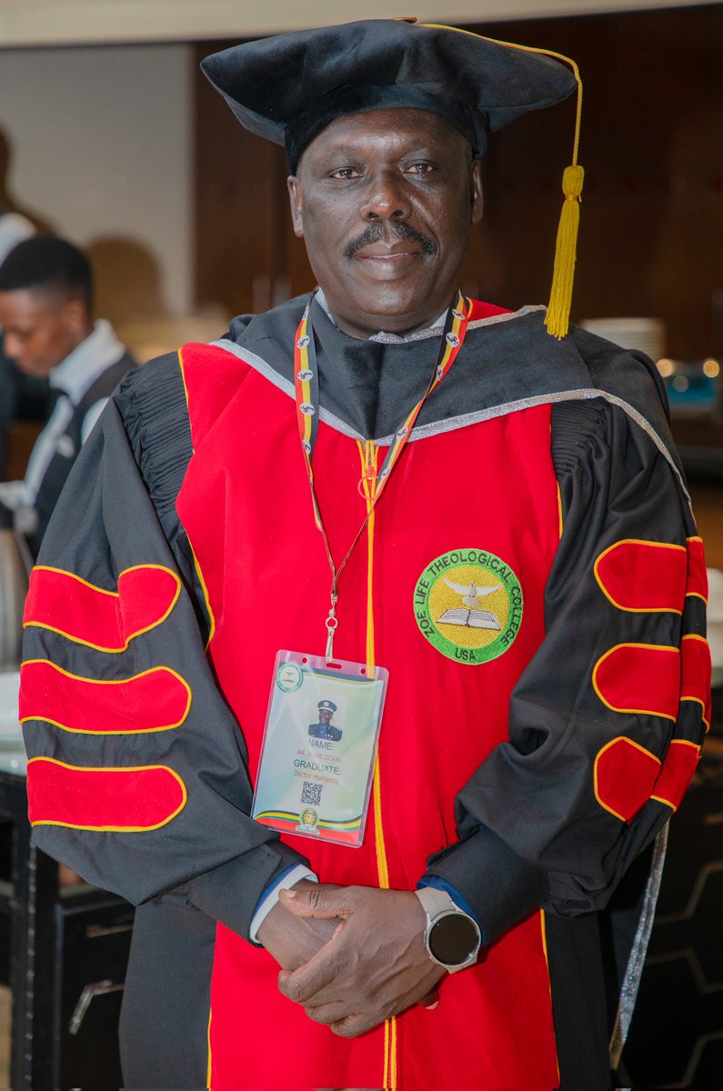 PoliceUg's tweet photo. Zoe Life Theological College  USA Philadelphia, has awarded the Deputy Inspector General of Police @JamesOcaya and Commissioner of Police Mugabi Micheal an Honorary Doctorate of Humanity this afternoon for their exemplary  service to Uganda in the Uganda Police Force. 

UPF welcomes these well-deserved Doctorates and congratulates DIGP Dr. Ocaya James and CP Dr. Mugabi Micheal.