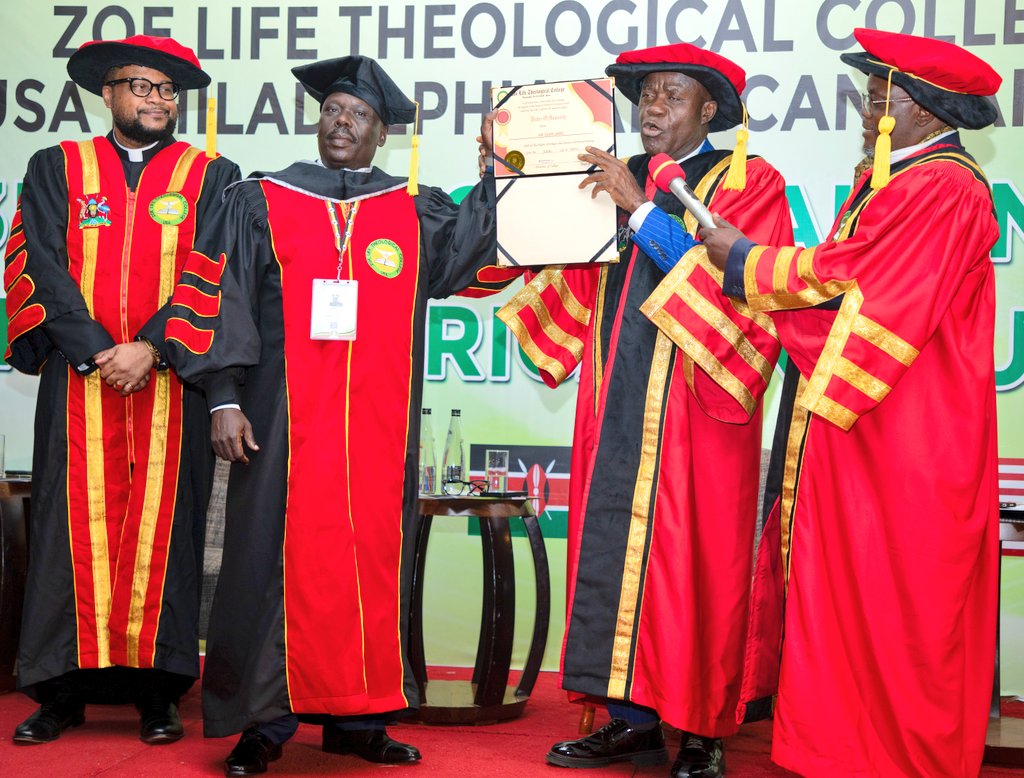PoliceUg's tweet photo. Zoe Life Theological College  USA Philadelphia, has awarded the Deputy Inspector General of Police @JamesOcaya and Commissioner of Police Mugabi Micheal an Honorary Doctorate of Humanity this afternoon for their exemplary  service to Uganda in the Uganda Police Force. 

UPF welcomes these well-deserved Doctorates and congratulates DIGP Dr. Ocaya James and CP Dr. Mugabi Micheal.