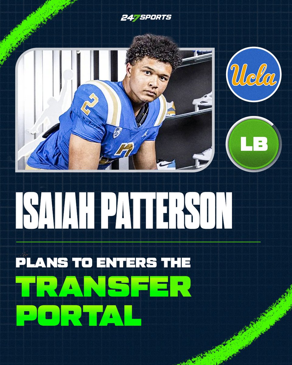 UCLA linebacker Isaiah Patterson intends to enter the NCAA Transfer Portal, <a href="/247Sports/">247Sports</a> has learned. The Yelm (Wash.) native signed with UCLA in 2024 and has four years to play. 247sports.com/player/isaiah-…