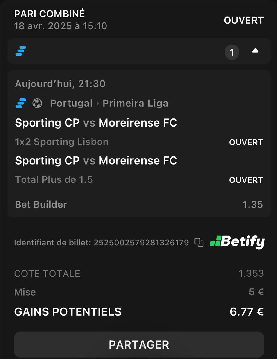 LeGauloisBets's tweet photo. 🚀 MONTANTE – PALIER 1
Sporting CP vs Moreirense (21h30)
➡️ Victoire du Sporting + Plus de 1.5 buts
💰 Mise : 5€ | Cote : 1.35 → Gain potentiel : 6.77€
🔁 RT + ✅ Follow si tu veux suivre toute la montante
#LaCoteGauloise #Montante #TeamParieur https://t.co/V2AYVcctNV
