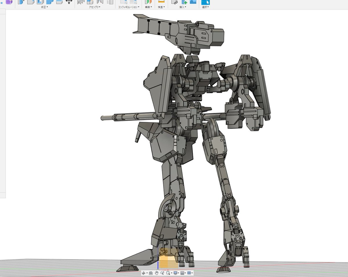 鉄騎/鉄騎大戦　ジュガノート進捗。そろそろ印刷してバランスを確認するフェーズ。絶対に重さに耐えられないので今回は脚部は固定にする。