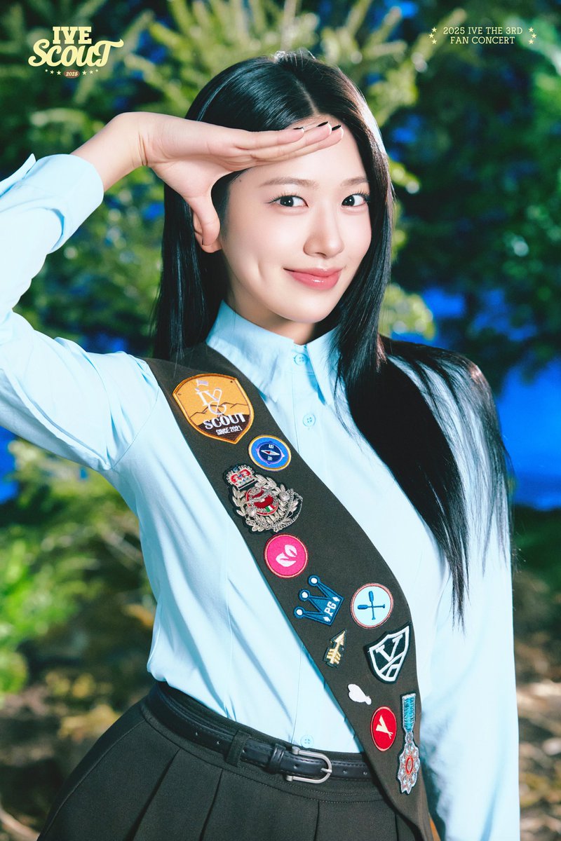 An Yujin lights up the concept photo for *IVE SCOUT* with a bold, refreshing energy. Confident and radiant, she’s ready to lead the way on this unforgettable fan concert journey!