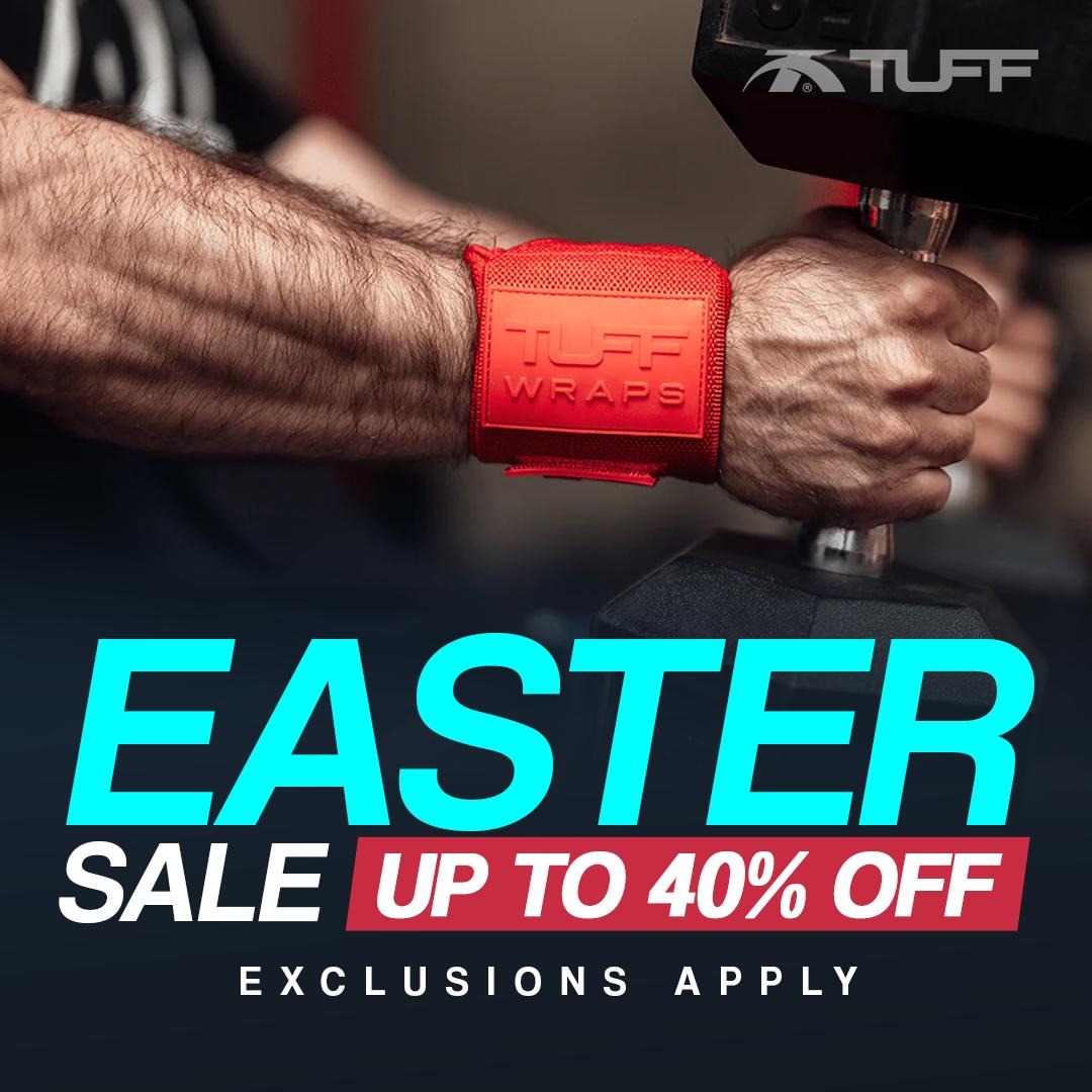 🐣 TUFF Easter Sale is LIVE! 🐣
Up to 40% OFF (Exclusions Apply) strength gear + apparel.  
(Yeah, you read that right.)

🔥 Limited time  
🔥 While supplies last  
🔥 Exclusions apply

Don’t miss it. Train harder. Save bigger.

#tuffwraps #teamTUFF #TUFF2025
